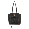 American West Zip Top Tote With Front Flap Pocket Black